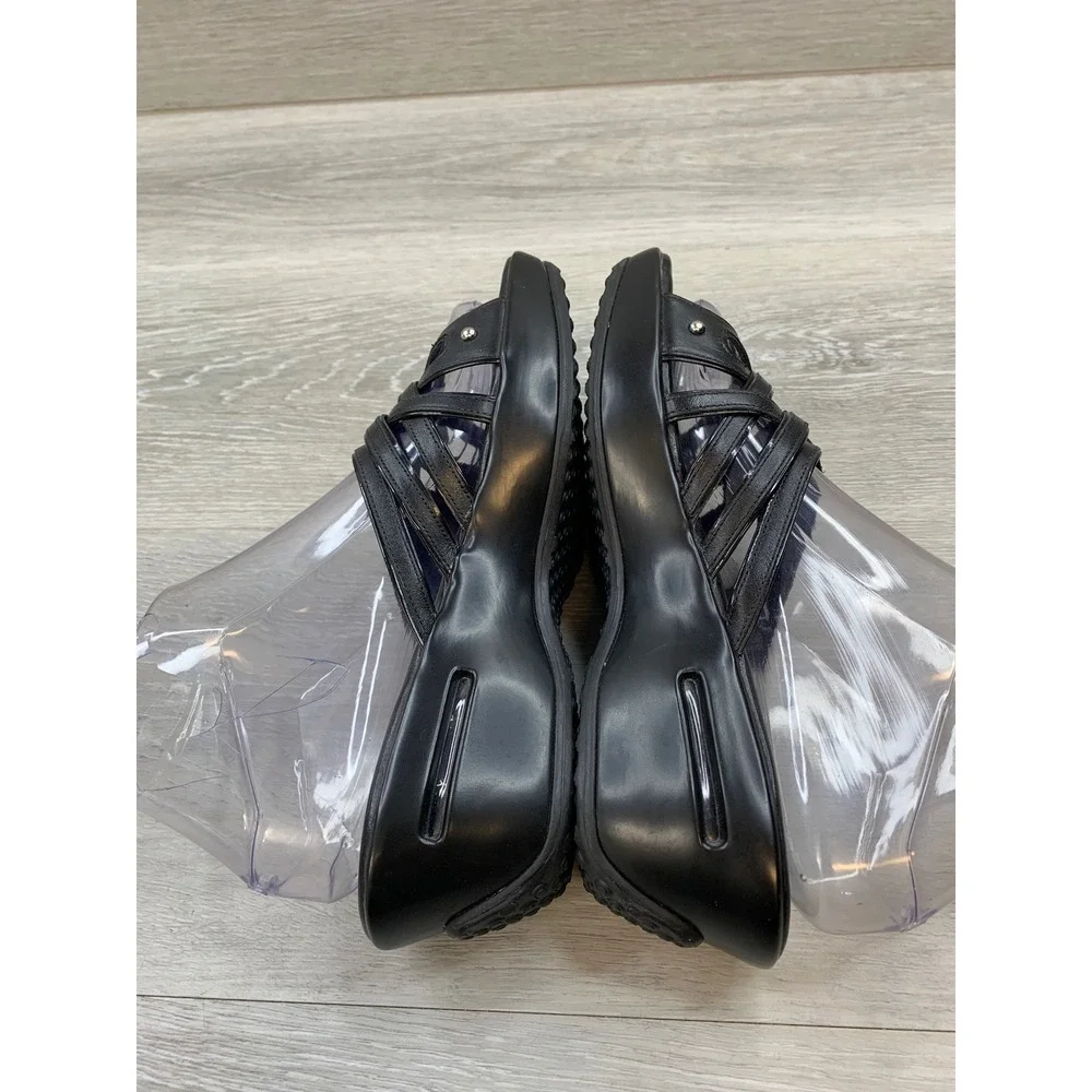 Cole Haan Nike Air Women's Sandals Black Leather Strappy Wedge Studded Slides 7